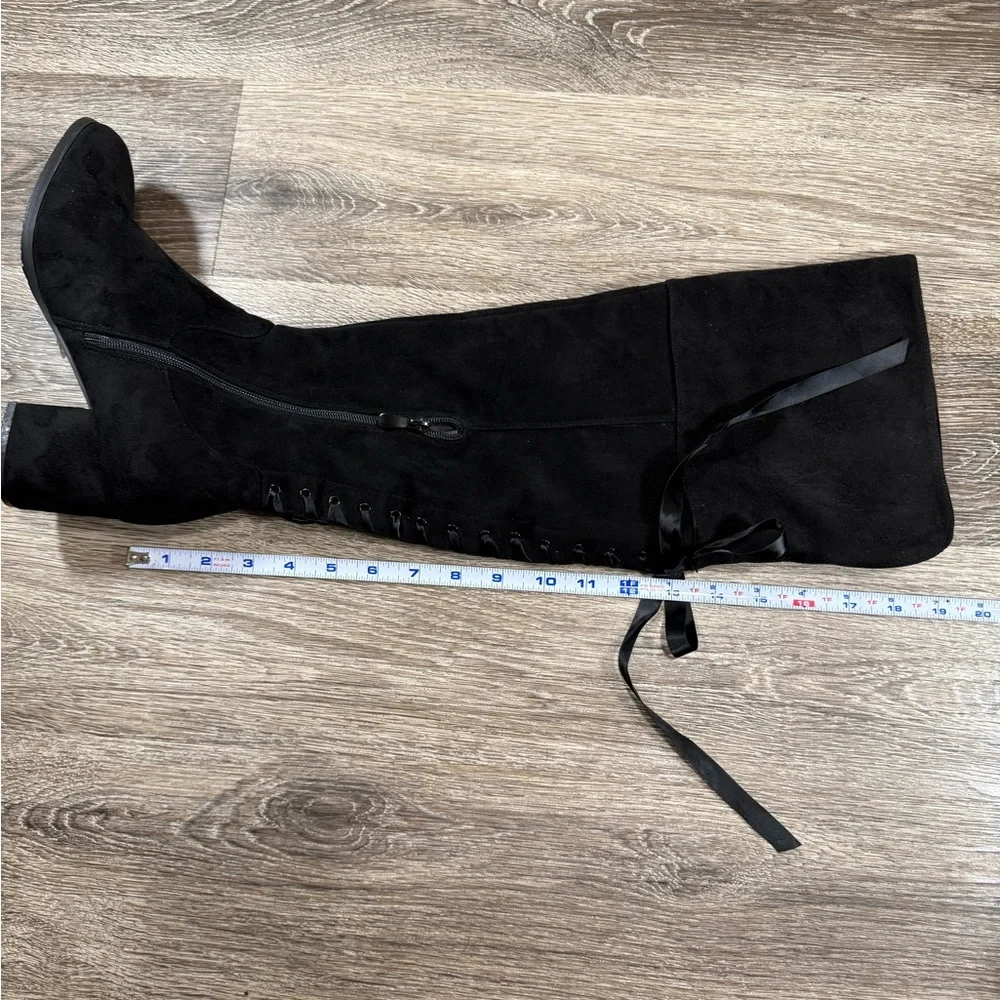 Dreampairs‎ Boots Women's 8 Black Faux Suede Knee-High Lace up Back Side Zip
